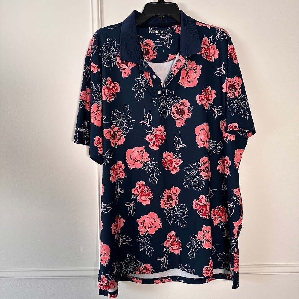 Bonobos Golf Polo Shirt Men’s XL – Floral Navy & Pink – Standard Fit